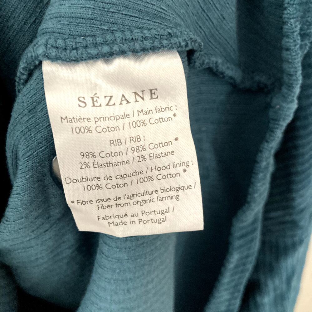 Sezane Anatole Sweatshirt Velour Corduroy Hood Teal Blue XXL - Picture 6 of 9